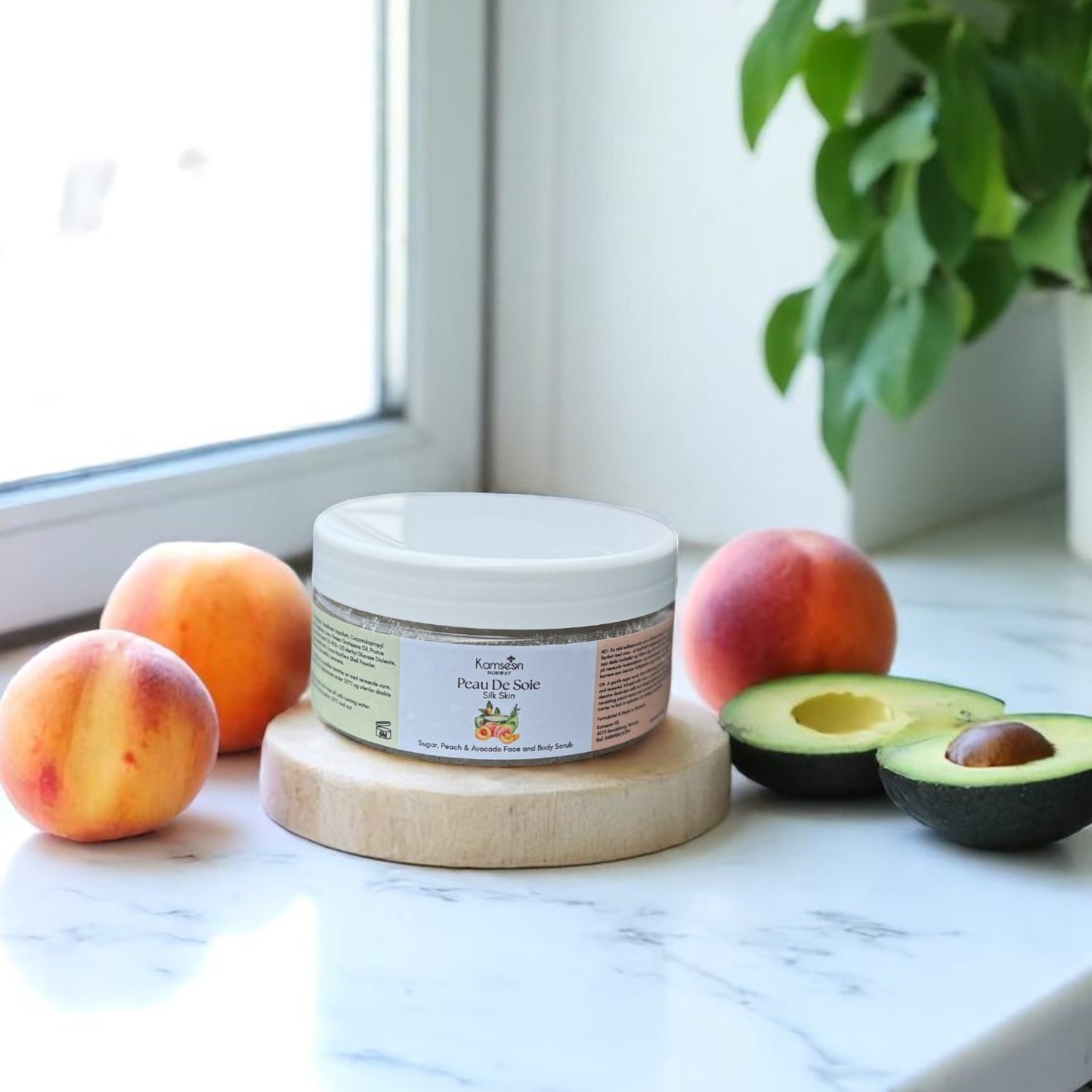 FACE & BODY SCRUB- PEAU DE SOIE- Sugar Peach & Avacado